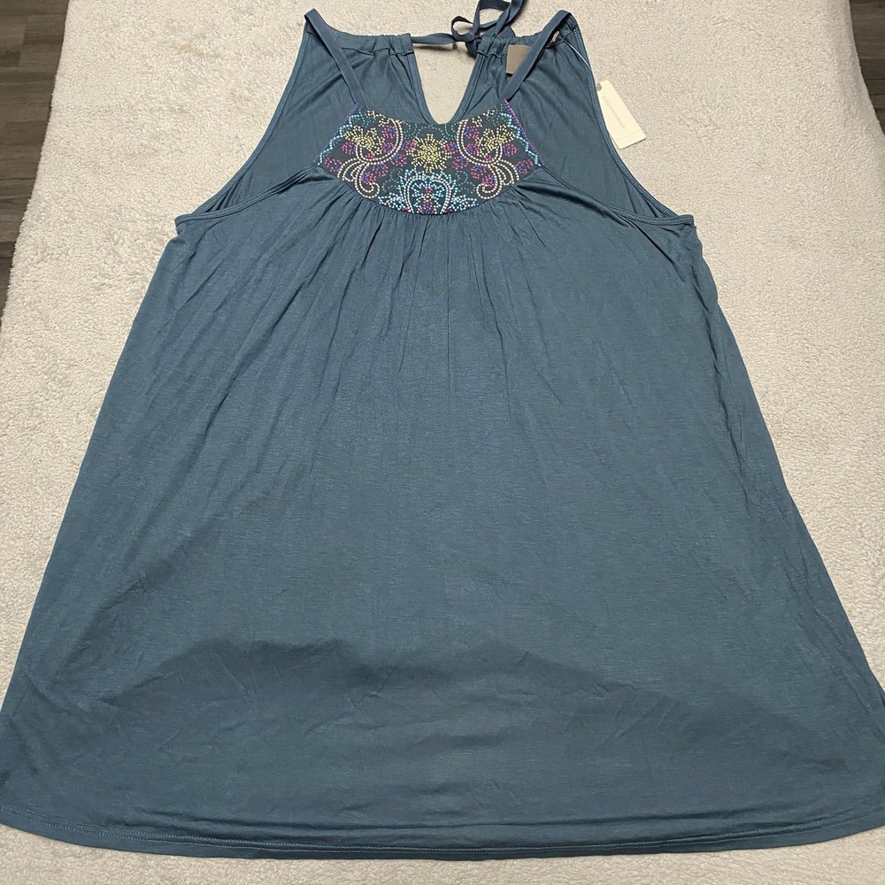 Anthropologie One September Tunic Tank Top Medium Embroidered Boho Halter‎ NEW